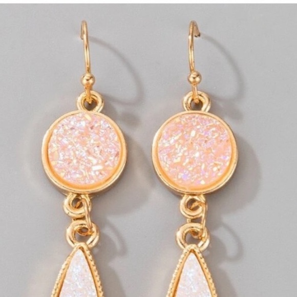 NEW•Elegant Blush Rose Gold Teardrop Earrings - Picture 3 of 5